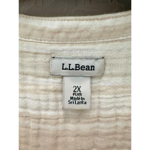 L.L. BEAN | Plus Crinkled Cotton Gauze Top V-Neck Pullover Beige Stripe | 2X - Picture 5 of 7
